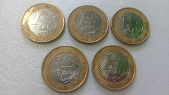 Moedas de 1 Real de 2015 FUTEBOL Anel Aço Inox Banhado de Bronze Núcleo aço Inox (Lote 5 Moedas ) Circuladas OL 19 - comprar online