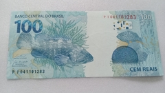 Cédula de 100 Reais de Serie P I 041101283 Chancelas de Fernando Haddad e Roberto Campos Neto Flor de Estampa