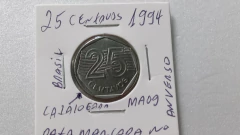 Moeda de 25 Centavos de 1994 Aço Inox com Data Marcada no Anverso Catalogada MA 09 na internet