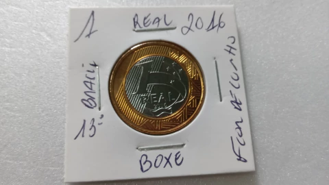 Moeda de 1 Real de 2016 Das Olimpíadas Anel Aço Inox Banhado de Bronze e Núcleo Aço Inox Boxe FLOR DE CUNHO