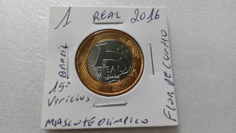 Moeda de 1 Real de 2016 Das Olimpíadas Anel Aço Inox Banhado de Bronze e Núcleo Aço Inox Vinicius FLOR DE CUNHO