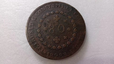 Moeda de 80 Réis de 1828 R de Cobre Majo 04