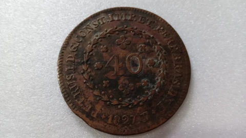 Moeda de 40 Réis de 1827 R de Cobre Majo 08