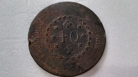 Moeda de 40 Réis de 1827 R de Cobre Majo 09