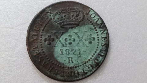 Moeda XX Réis de 1821 R de Cobre Majo 60