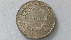 Moeda de 1000 Réis de 1857 Prata 917 Império Flor de Cunho AA 05