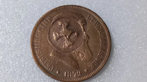 Moeda de 40 Réis de 1879 Bronze Império com Carimbo do Divino SM 05