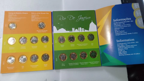Álbum de Moedas das Olimpíadas Rio 2016 Completo com as moedas Flor de Cunho Lindo