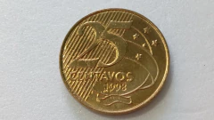Moeda de 25 Centavos de 1998 Aço Banhado de Bronze FLOR DE CUNHO Com Brilho MA 05