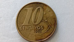 Moeda de 10 Centavos de 2002 Aço Inox Banhado de Bronze Reverso Horizontal à Esquerda RE 16