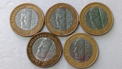 Moedas de 1 Real de 2002 Juscelino JK Anel Aço Inox Banhado de Bronze (Lote 5 Moedas ) Circuladas JK 06