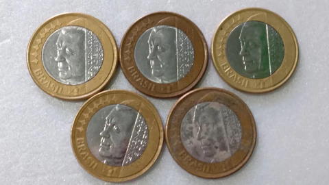 Moedas de 1 Real de 2002 Juscelino JK Anel Aço Inox Banhado de Bronze (Lote 5 Moedas ) Circuladas JK 08