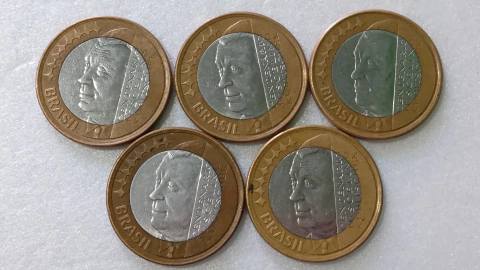 Moedas de 1 Real de 2002 Juscelino JK Anel Aço Inox Banhado de Bronze (Lote 5 Moedas ) Circuladas JK 10
