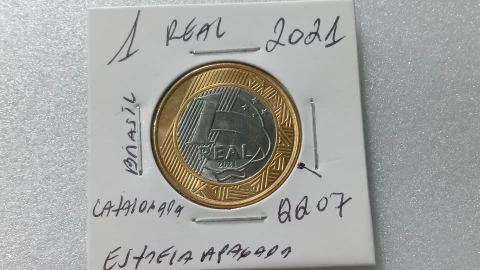 Moeda de 1 Real de 2021 Anel Aço Inox Banhado de Bronze Núcleo Aço Inox AUSÊNCIA DE ESTRELA Catalogada QQ 07