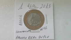 Moeda de 1 Real de 2013 Anel Aço Banhado de Bronze Núcleo Aço Inox Palavra REAL Duplo Catalogada HE 02 - Mandrade Numismática