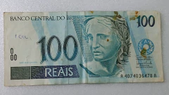 Cédula de 100 Reais de 2007 C 330 Serie A 4074036478 A Chancelas Guido Mantega e Henrique Campos Meirelles MBC ( Circulada )