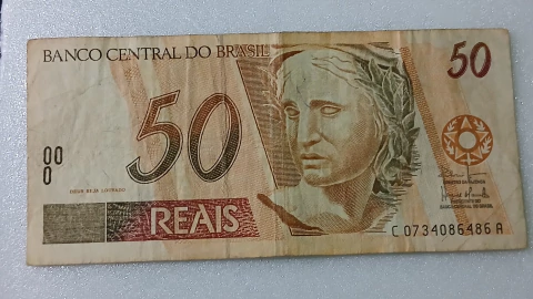 Cédula de 50 Reais de 2003 C 319 Serie C 0734086486 A Chancelas Antônio Palocci e Henrique Campos Meirelles MBC ( Circulada )