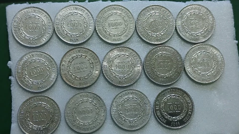 Moedas de 1000 Réis de 1853 à 1866 Prata 917 3° Sistema Monetário 2° Tipo Serie Completa - comprar online