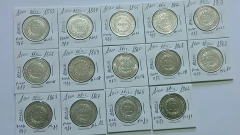 Moedas de 1000 Réis de 1853 à 1866 Prata 917 3° Sistema Monetário 2° Tipo Serie Completa - Mandrade Numismática