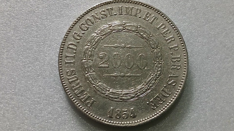 Moeda de 2000 Réis de 1854 Prata 917 3° Sistema 2° Tipo Linda ML 02