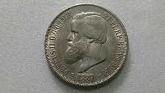 Moeda de 2000 Réis de 1889 Prata 917 3° Sistema 4° Tipo Linda ML 15