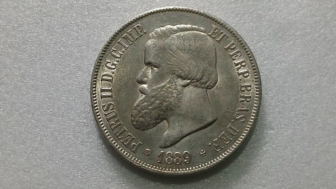 Moeda de 2000 Réis de 1889 Prata 917 3° Sistema 4° Tipo Linda ML 15