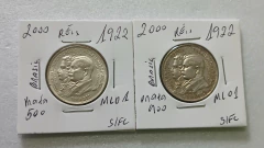 Moedas de 2000 Réis de 1922 Prata 500 e 900 Serie ML 01 - Mandrade Numismática