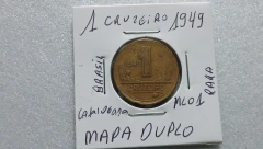 Moeda de 1 Cruzeiro de 1949 Bronze Alumínio MAPA DUPLO Rara ML 01 na internet