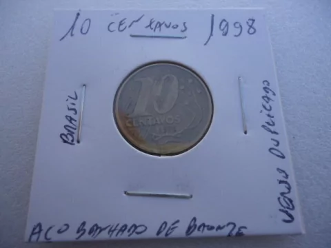 Moeda de 10 Centavos de 1998 Aço Banhado de Bronze Anverso Duplicado ou Rebatido F7