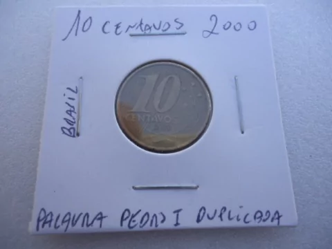 Moeda de 10 Centavos de 2000 Aço Banhado de Bronze ( Pedro I DUPLO ) Catalogada F 9