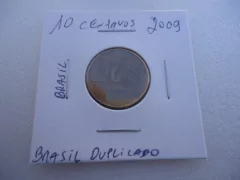 Moeda de 10 Centavos de 2009 Aço Banhado de Bronze Com a Palavra Brasil Duplicada ou Rebatida Catalogada F25