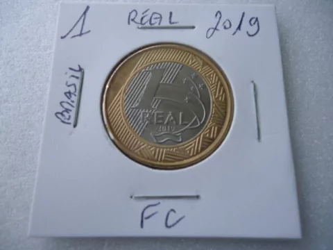 Moeda de 1 Real de 2019 Núcleo de Aço Inox e Anel Aço Inox Banhado de Bronze Flor de Cunho M27