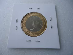 Moeda de 1 Real de 2019 Núcleo de Aço Inox e Anel Aço Inox Banhado de Bronze Flor de Cunho M27 - comprar online