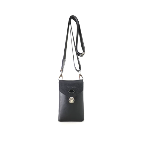 Porta celular Las Oreiro O974 con solapa Tip Top . 100% cuero Negro - comprar online