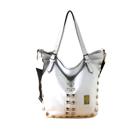 Cartera de Cuero LEBLU con Tachas Piramidales . Mediana. Modelo C114 Blanca - comprar online
