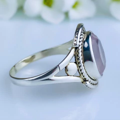 Anel de prata 925 com pedra natural quartzo rosa (A2910) na internet