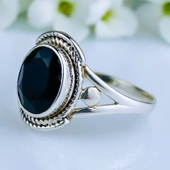 Anel de prata 925 com pedra natural ônix (A2911) - loja online