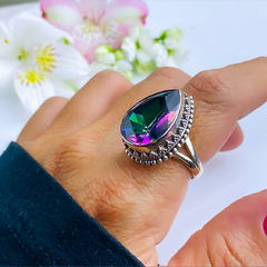 Anel de prata 925 com pedra natural topázio místico (A2420)