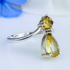 Anel de prata 925 com pedra natural citrino (A2536) - comprar online