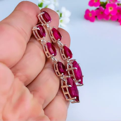 Brincos de prata 925 com pedra natural rubi (B2405) - loja online