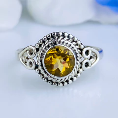 Anel de prata 925 com pedra natural citrino (A2550)