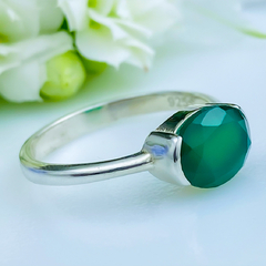 Anel de prata 925 com pedra natural ágata verde (A2393) - comprar online