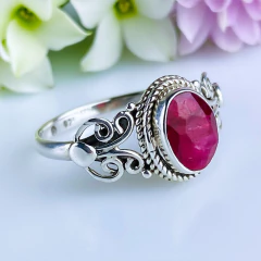 Anel de prata 925 com pedra natural rubi (A2725) - comprar online