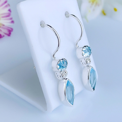 Brincos de prata 925 com pedra natural topázio azul (B2205) - comprar online