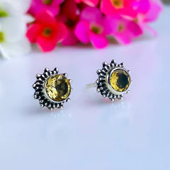 Brincos de prata 925 com pedra natural citrino (B2379) - comprar online