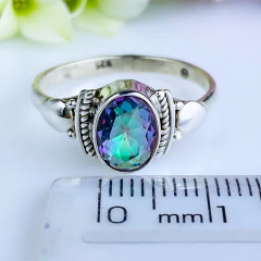 Anel de prata 925 com pedra natural topázio místico (A2712) - loja online