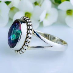 Anel de prata 925 com pedra natural topázio místico (A2923) - loja online