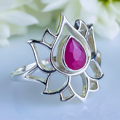 Anel de prata 925 flor de lótus com pedra natural ágata (A2255) - comprar online