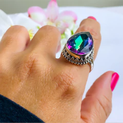 Anel de prata 925 com pedra natural topázio místico (A2420) - PRATAdaPEDRA