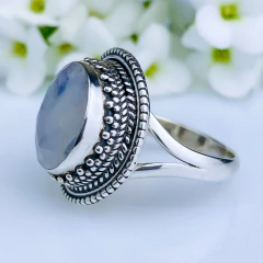 Anel de prata 925 com pedra da lua natural (A2905) - loja online